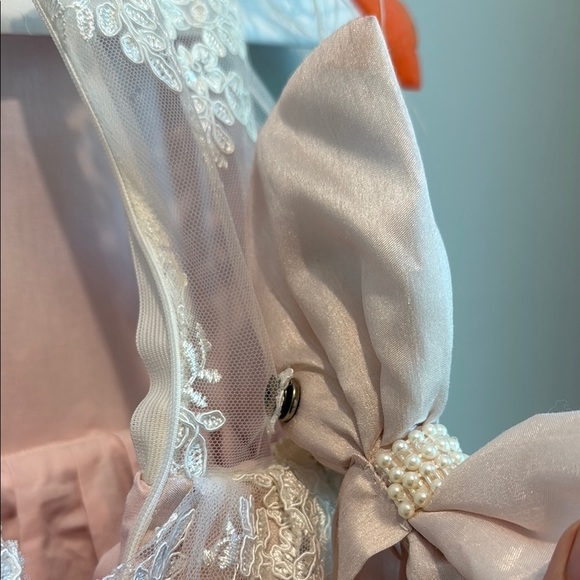 12 Months Sequin and Lace Pink Dress with Floral Embroidery Train Pearl Belt - Picture 10 of 16